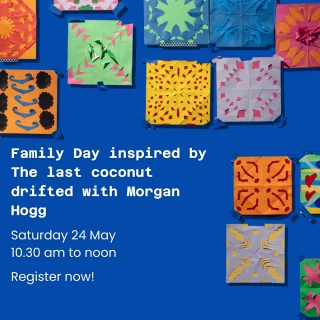 Family Day is coming up!  Filled with a range of free workshops for you and your family to enjoy: raffia skirt making, accessible dance workshops, paper Tivaevae and more  Don’t forget to also spend time with the exhibition that inspired the day - The last coconut drifted with Morgan Hogg.  Register via link via bio.  @blacktowncitycouncil @creatensw @morgan._.hogg  #BlacktownArts #BlacktownCityCouncil #FamilyDay #Thelastcoconutdrifted #Event #Free #Exhibition  --- 
Image: The last coconut drifted with Morgan Hogg, 2025, photography by Garry Trinh  ID: Image showcases the Paper Tivaevae’s created by kids and the public, taped to a dark blue wall as part of a self-directed activity, alongside the exhibition.