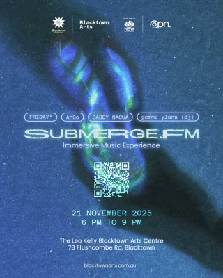 SUBMERGE.FM is tonight!🗣  Ease into the weekend with a range of live music such as DJ beats, R&B vocals with a mix of pop and experimental electric rhythms. 
⭐Bring along friends, family, or come on your own, all are welcome to enjoy the fresh sounds of SUBMERGE.FM.  Tonight from 6 pm to 9 pm. 
Book via link in bio or buy at our front desk.  @blacktowncitycouncil @esky.esk @seenonfriday @gemmayyylana 
@an.so.ie @alana__searles @risa.kats @gabbynacua  Poster by: @opn.community 
#BlacktownArts #BlacktownCityCouncil #SUBMERGEFM #Event #Music