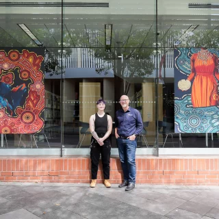 Celebrating local creativity at the library! 
Artist Starphire Jacobs stands with their striking artwork now displaying on the Max Webber Library windows, pictured here with Blacktown City Council Mayor Brad Bunting, who came by to admire the digitally drawn art works. 
Starphire’s ‘Taste like Trauma’ gives residents insight into the previous exhibition ‘Ghosts in the Kitchen’ guest curated by Rebecca Ray and its themes of sharing food, culture, and identity from the perspective of First Nations peoples . 
A proud moment spotlighting art, community, and culture in Blacktown City. 
Check out their work ‘Tastes like Trauma’ until 28 February 2026. 
@blacktowncitycouncil @mayorofblacktowncity @blacktowcitylibraries @creatensw @snarphe  #BlacktownArts #BlacktownCityCouncil #MaxWebberLibrarywindows #StarphireJacobs  --- 
Images: Starphire and Mayor Brad Bunting, 2025, photo by Saarah Hanif
ID: Images showcase the artist, Starphire Jacobs and Mayor Brad Bunting, admiring the public artwork 'Tastes like Trauma.'
