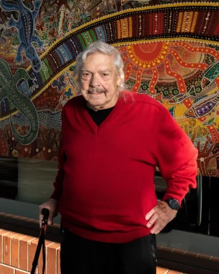 A powerful work returns to Blacktown, reconnecting community with culture.  Ahead of NAIDOC Week 2026 and this year’s theme, ‘50 Years of Deadly’, we honour local Elder Uncle Danny Eastwood through the installation of ‘Rainbow Serpent’ (1988), now transforming the windows of Max Webber Library.  After travelling across communities and continents for decades, this iconic work returns to Blacktown, carrying stories of strength, connection, and the enduring power of First Nations cultural knowledge.  Experience ‘Rainbow Serpent’ until September.  Interview coming soon.  @blacktowncitycouncil @blacktowncitylibraries  #BlacktownArts #BlacktownCityCouncil #UncleDannyEastwood #RainbowSerpent #PublicArt #MaxWebberLibrary  ----
Images: Uncle Danny Eastwood with his work 'Rainbow Serpent' (1988) at Max Webber Library, 2026, photography by Garry Trinh
